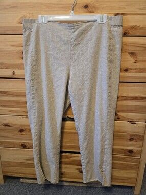 J. JILL LINEN STRETCH Neutral Beige Pull On Cropped Pants. Size Large.